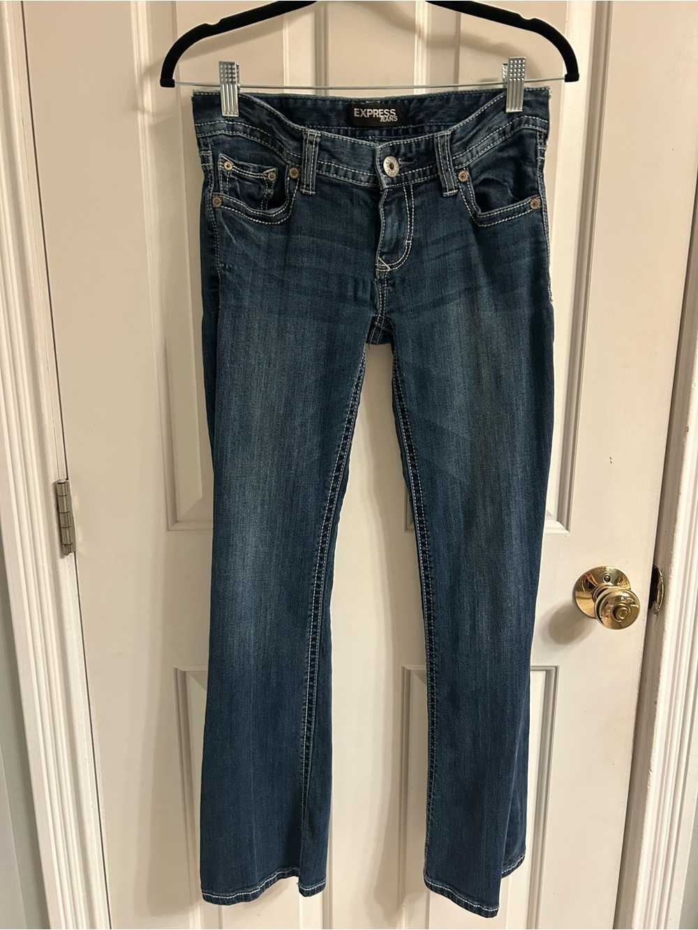 Express Women's Stella Boot Cut Jeans in Dark Blue Wash